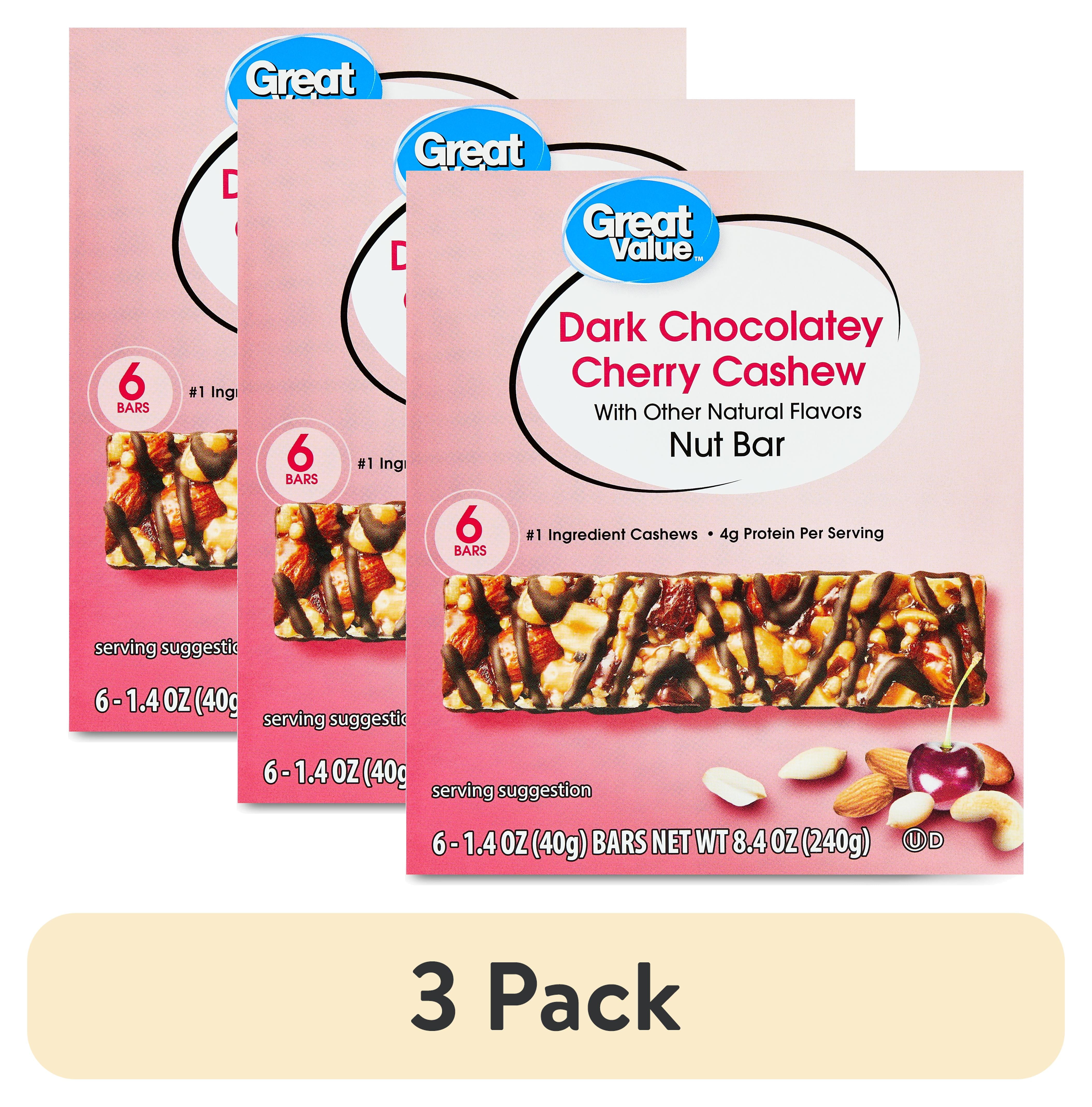 Great Value Dark Chocolate Cherry Cashew Nut Bars, 1.4 oz, 6 Count