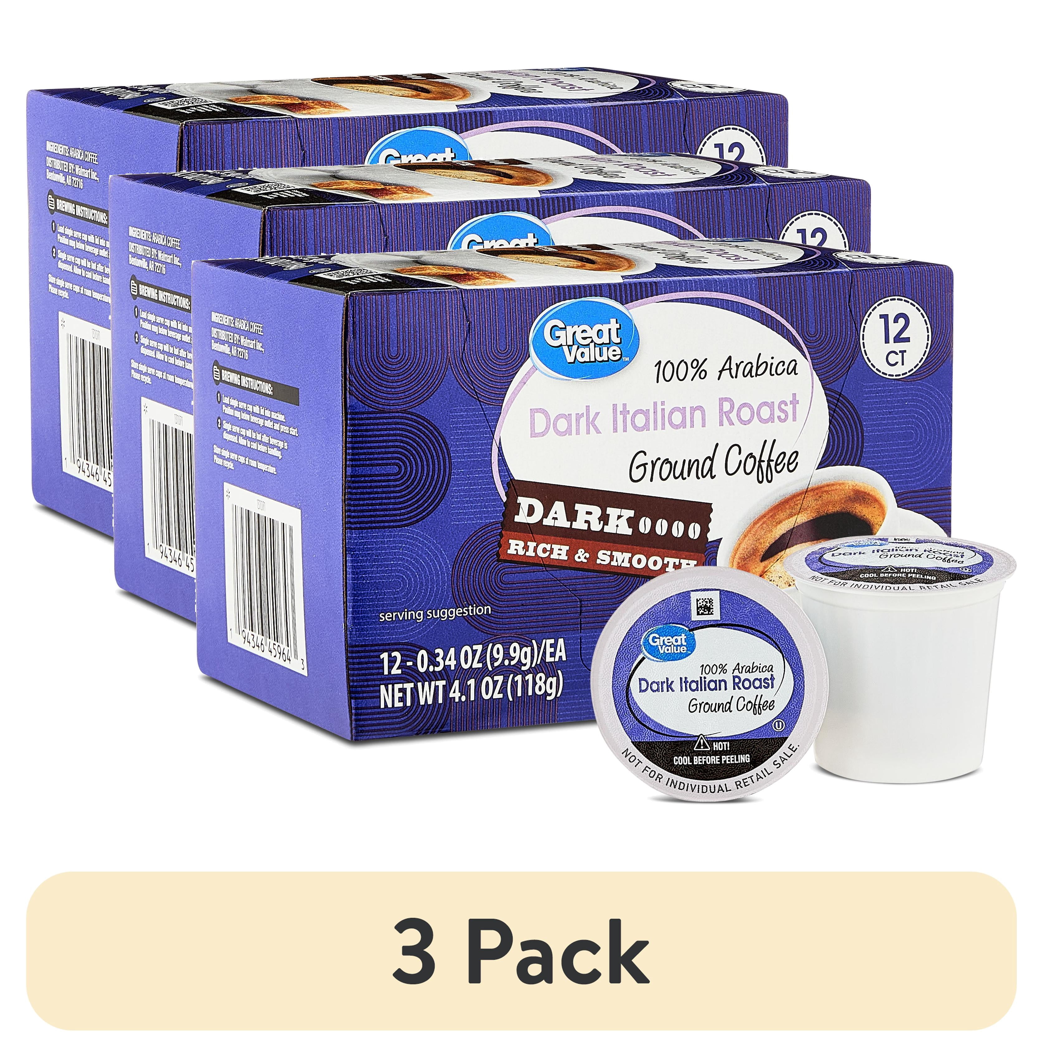 (3 pack) Great Value Dark Italian Roast Coffee Single Serve Pods, 12 Count