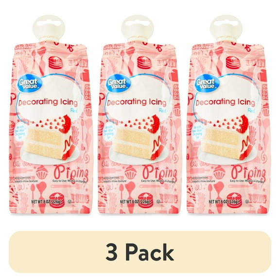 (3 pack) Great Value Decorating Icing, Red, 8 oz