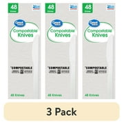 (3 pack) Great Value Disposable Compostable Biopolymer Knives, Residential Single Use, White, 48 Count Pack