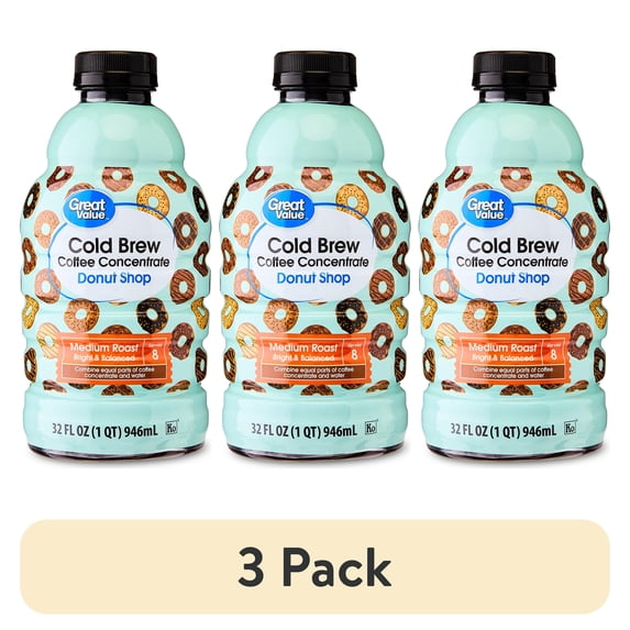 (3 pack) Great Value Donut Shop Cold Brew Coffee Concentrate, 32 fl oz