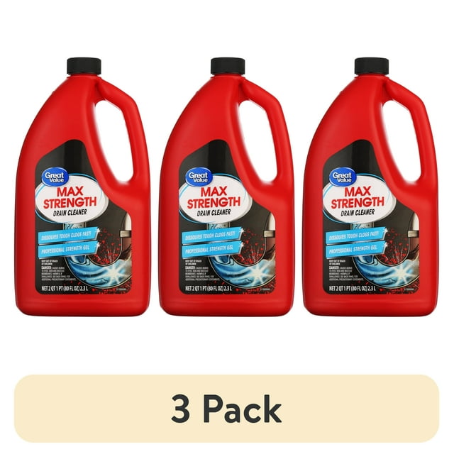 (3 pack) Great Value Drain Clog Remover, Unscented, 80 fl oz