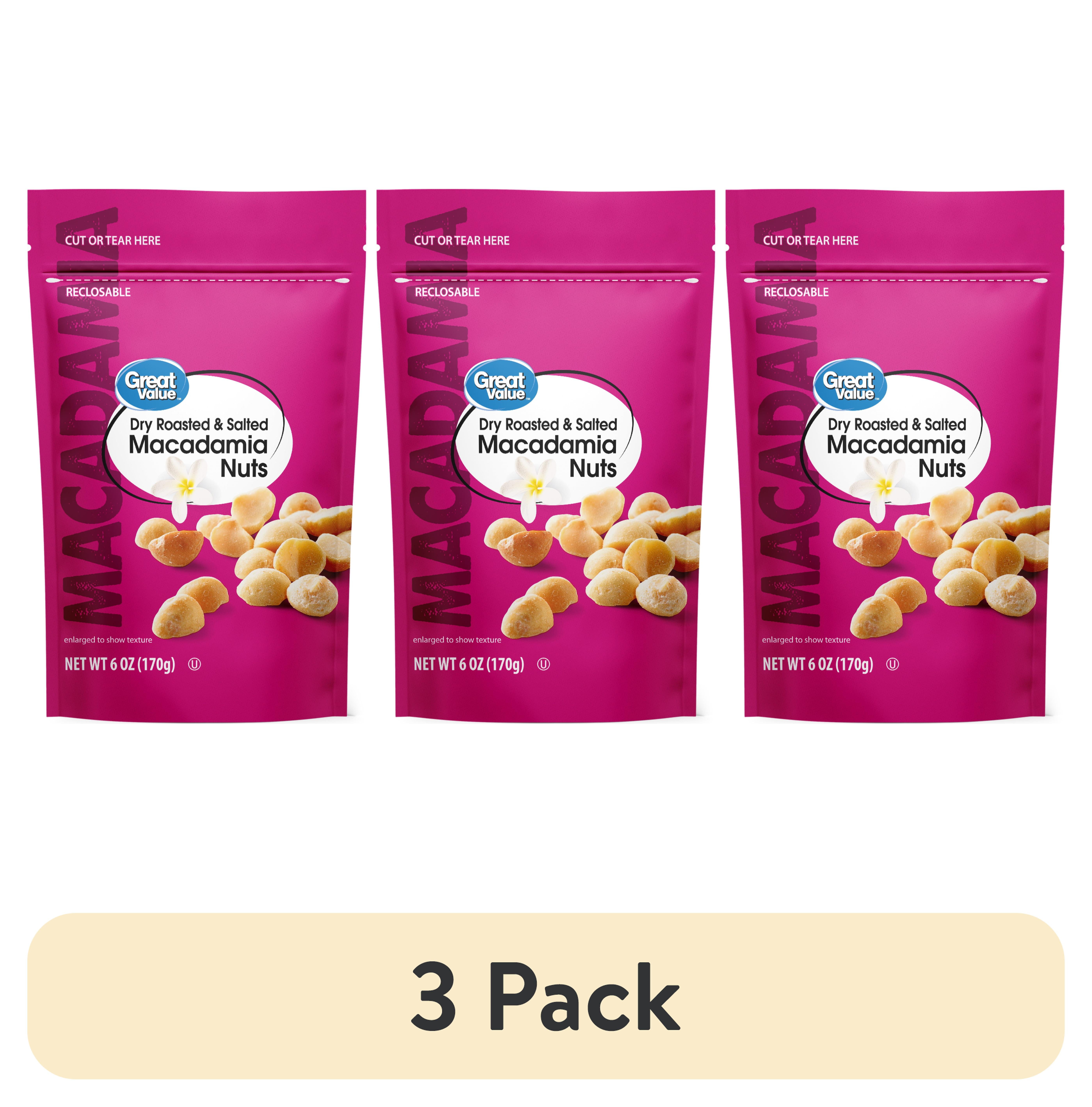 (3 pack) Great Value Dry Roasted & Salted Macadamia Nuts, 6 oz