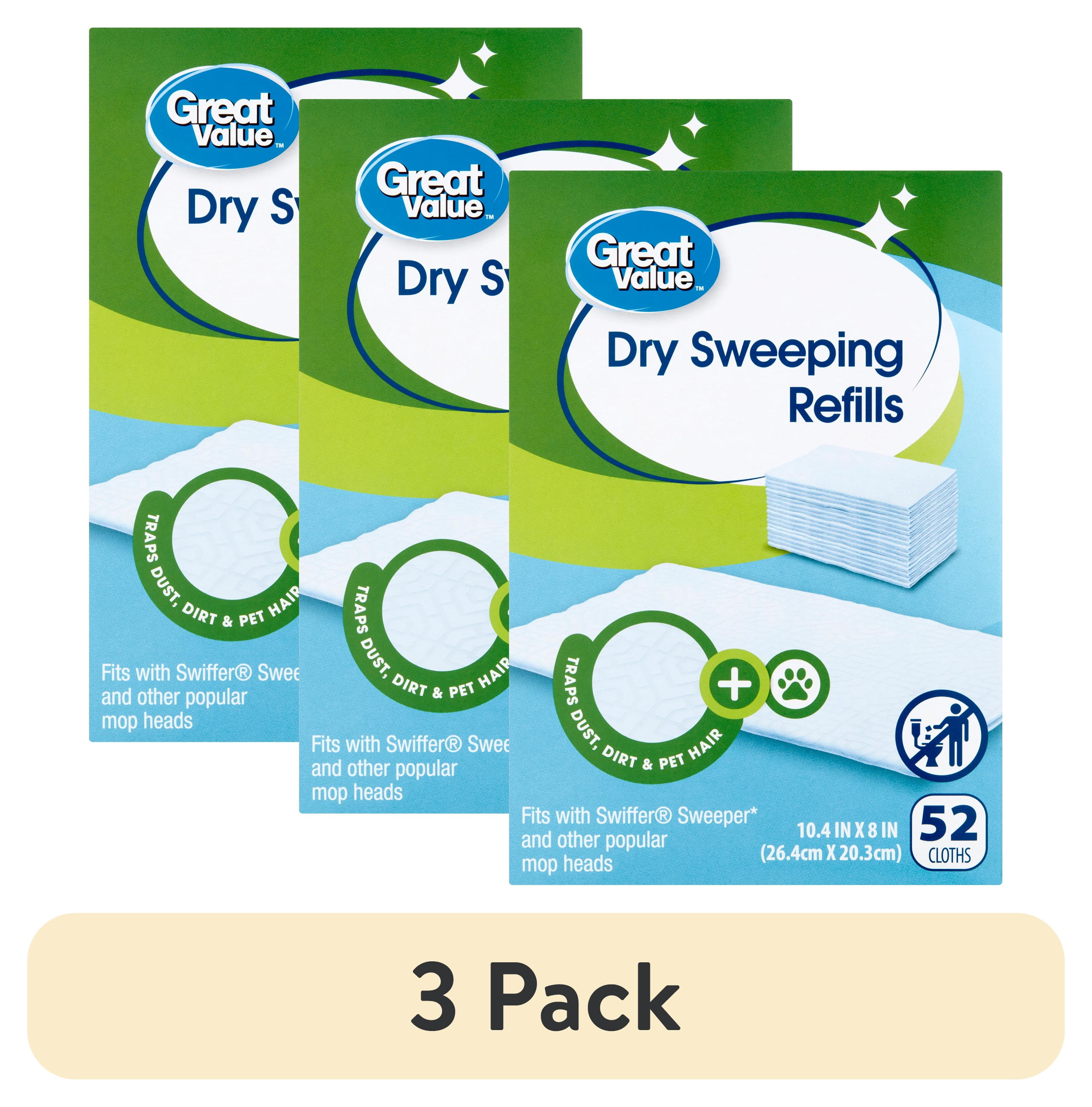 (3 pack) Great Value Dry Sweeping Cloth Refills, 52 Count