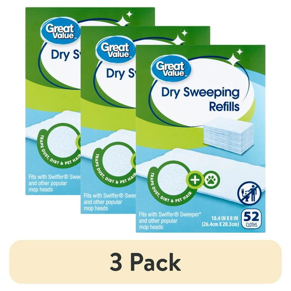 (3 pack) Great Value Dry Sweeping Cloth Refills, 52 Count