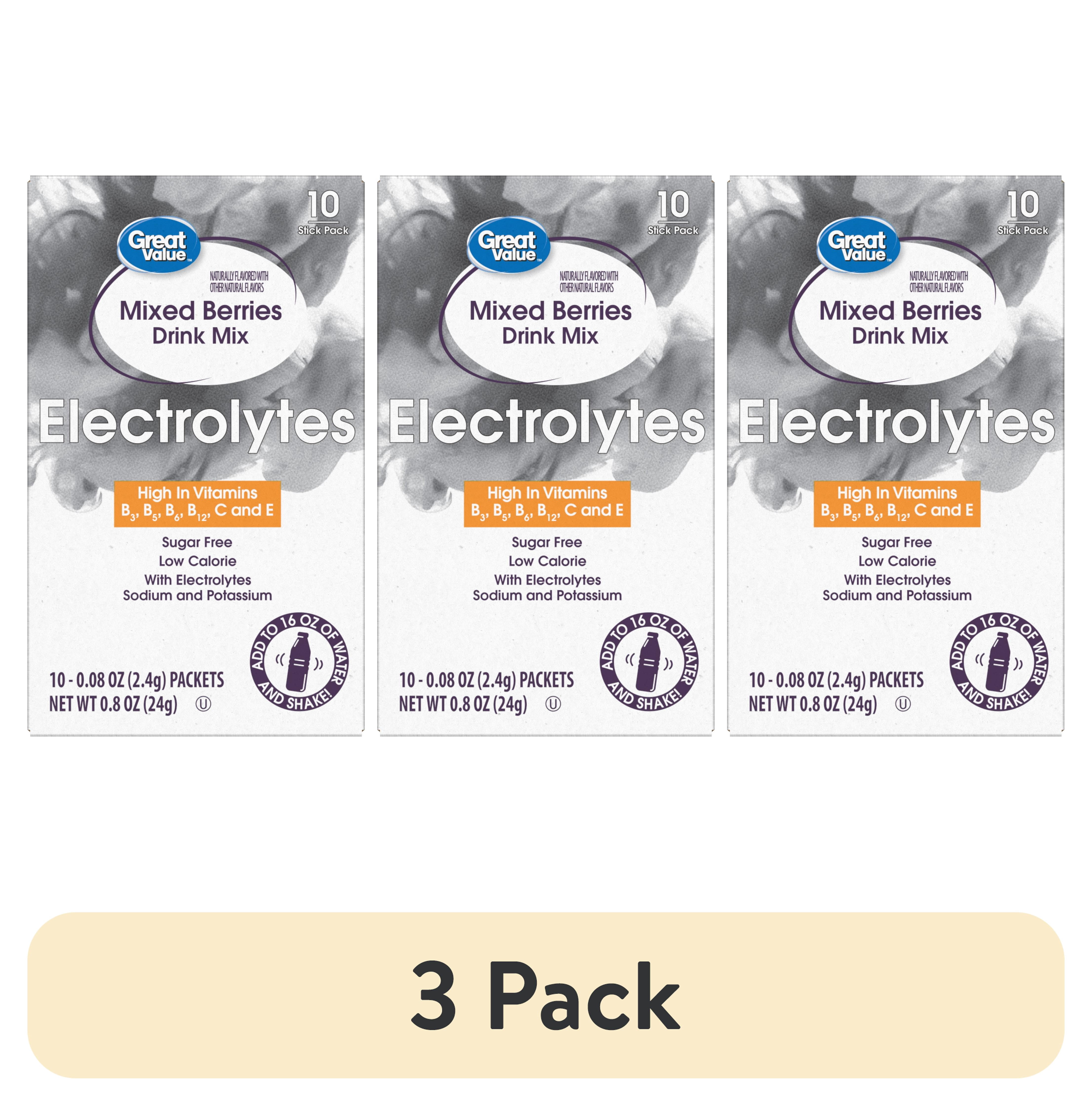 (3 pack) Great Value Electrolyte Mixed Berries Liquid Drink Mix, Sugar-Free, 0.85 oz, 10 Count