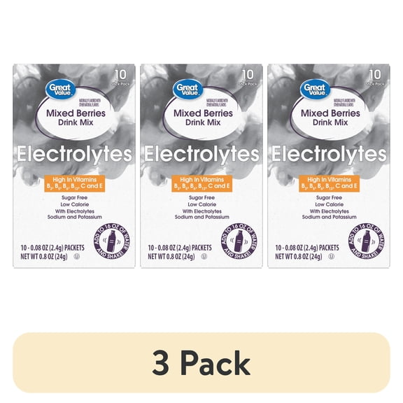 (3 pack) Great Value Electrolyte Mixed Berries Liquid Drink Mix, Sugar-Free, 0.85 oz, 10 Count