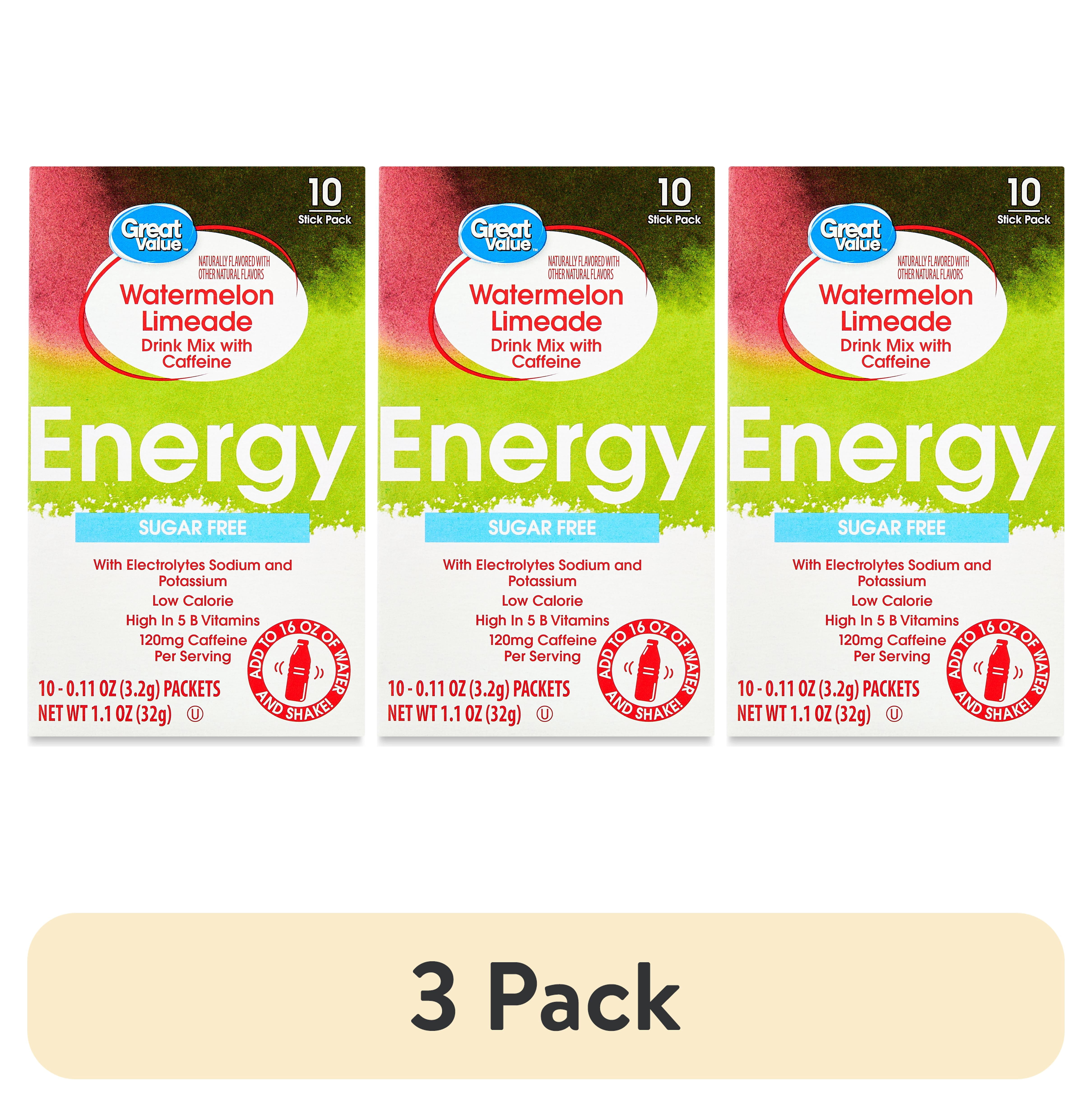 (3 pack) Great Value Energy Electrolyte Watermelon Limeade Liquid Drink Mix, Sugar-Free, 1.1 oz, 10 Packet