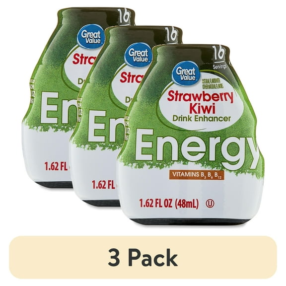 (3 pack) Great Value Energy Strawberry Kiwi Liquid Drink Enhancer, 1.62 fl oz