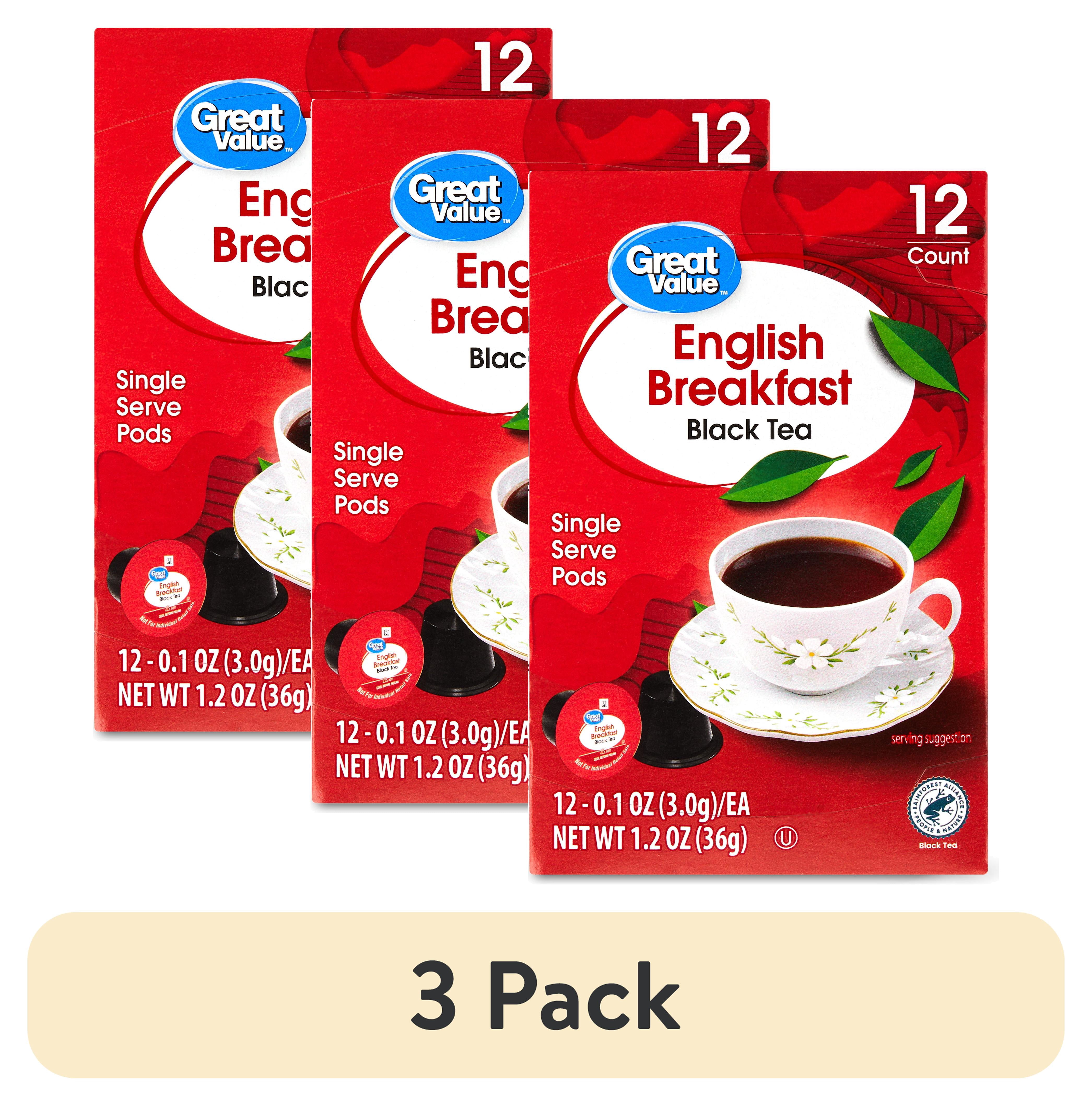 (3 pack) Great Value English Breakfast Black Tea Single Serve Pods, 1.2 oz, 12 Count