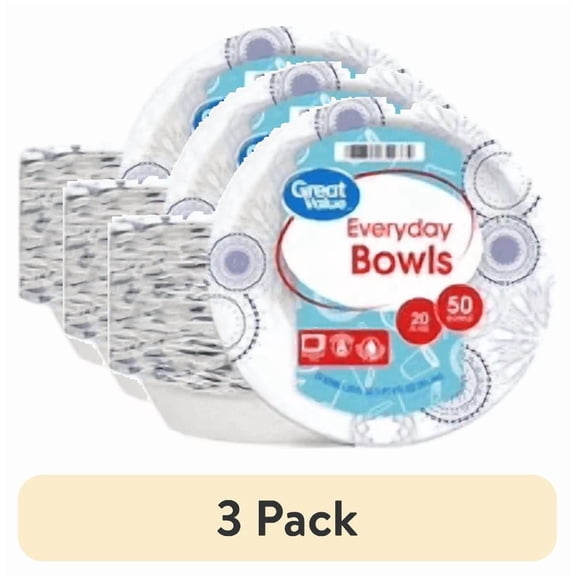 (3 pack) Great Value Everyday 20 oz Disposable Paper Bowls, 50 Count