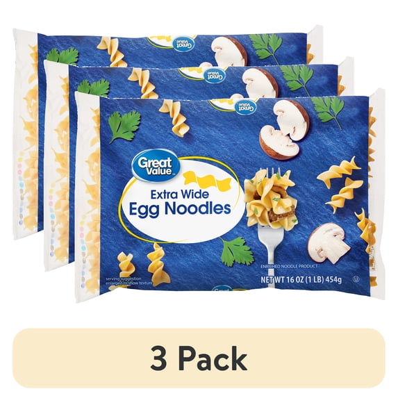 (3 pack) Great Value Extra Wide Egg Noodles, 16 oz