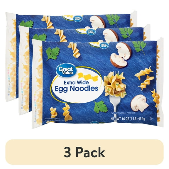 (3 pack) Great Value Extra Wide Egg Noodles, 16 oz