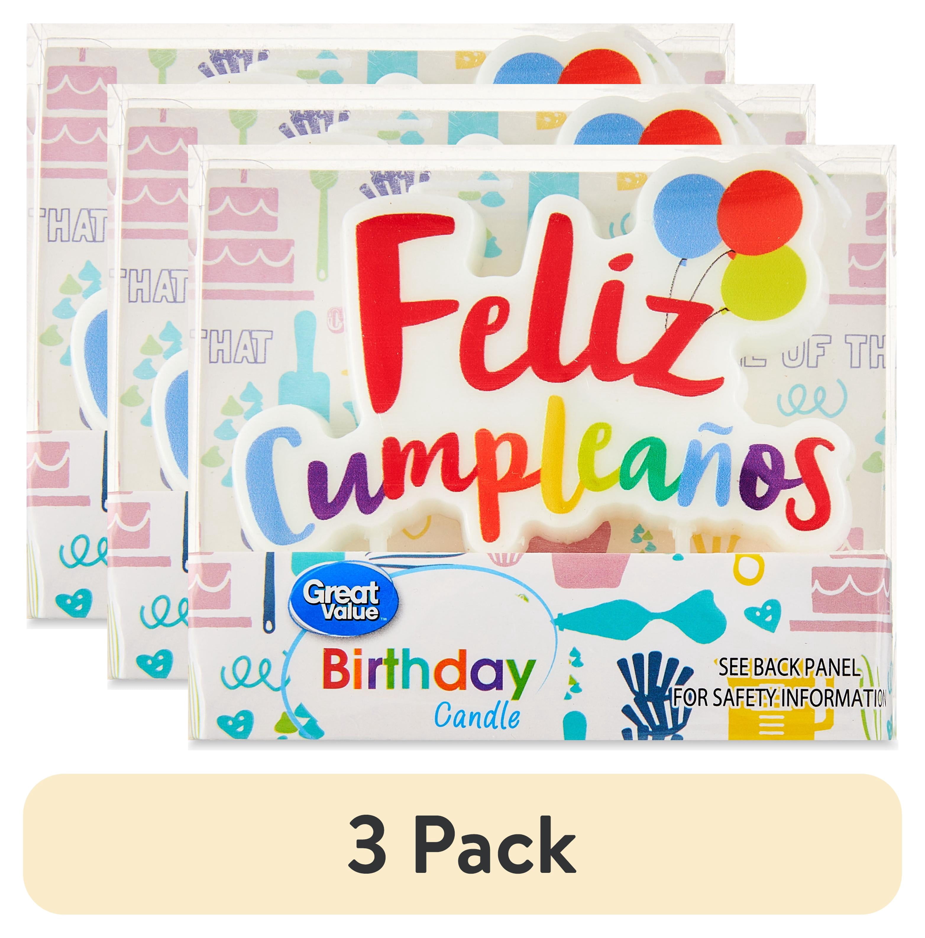 (3 pack) Great Value Feliz Cumpleaños Birthday Candle, 1 Count