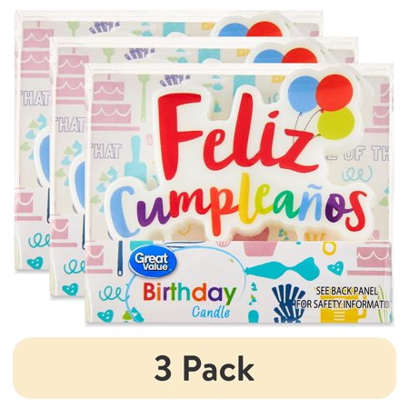 (3 pack) Great Value Feliz Cumpleaños Birthday Candle, 1 Count