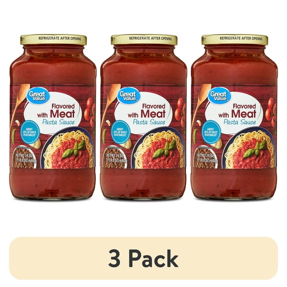 (3 pack) Great Value Flavored with Meat Pasta Sauce, 24 oz Jar