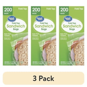 (3 pack) Great Value Sandwich Bags, Fold Top, 200 Count