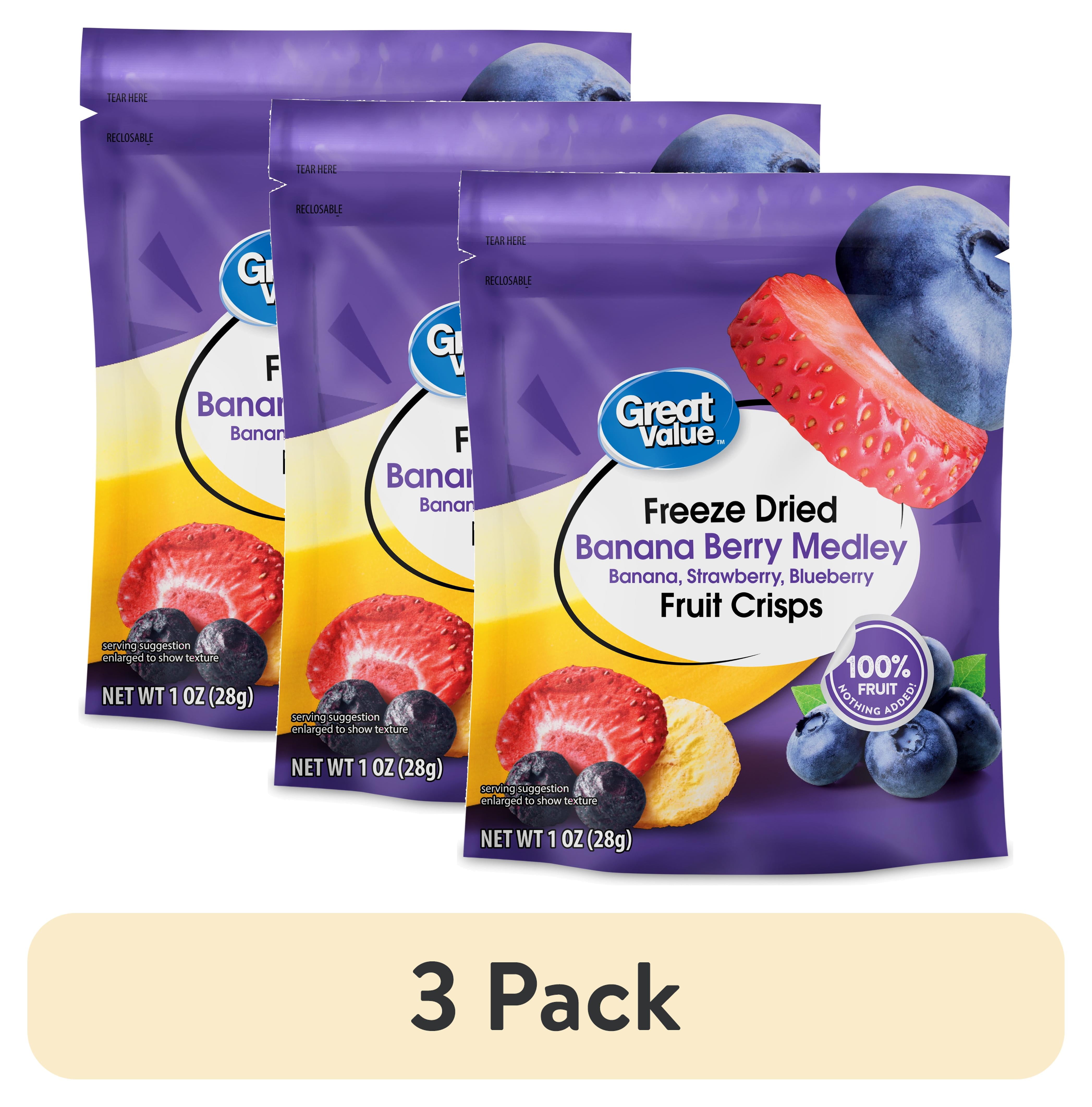(3 pack) Great Value Freezed Dried Banana Meledy Fruit Crisps, 100% Fruit, 28g