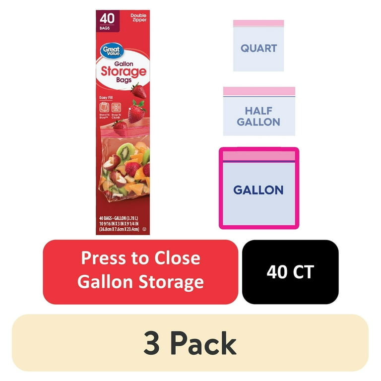 3 pack) Great Value Fresh Seal Double Zipper Storage Bags, Gallon