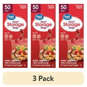 (3 pack) Great Value Fresh Seal Quart Storage Double Zipper Bags, 50 Count