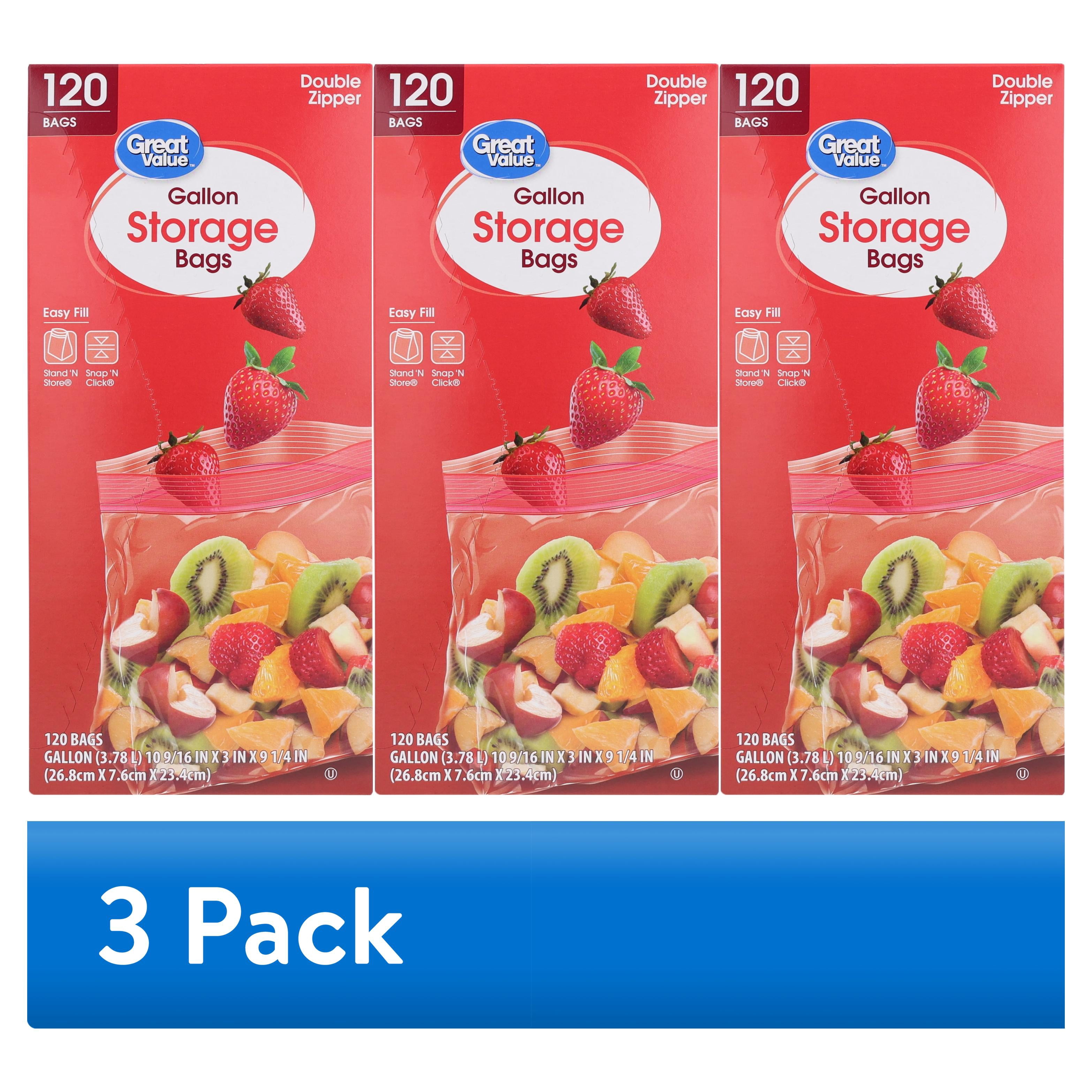 (3 pack) Great Value Double Zipper Gallon Storage Bag, 120 Count
