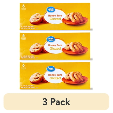 (3 pack) Great Value Glazed Honey Buns, 10.5 oz, 6 Count
