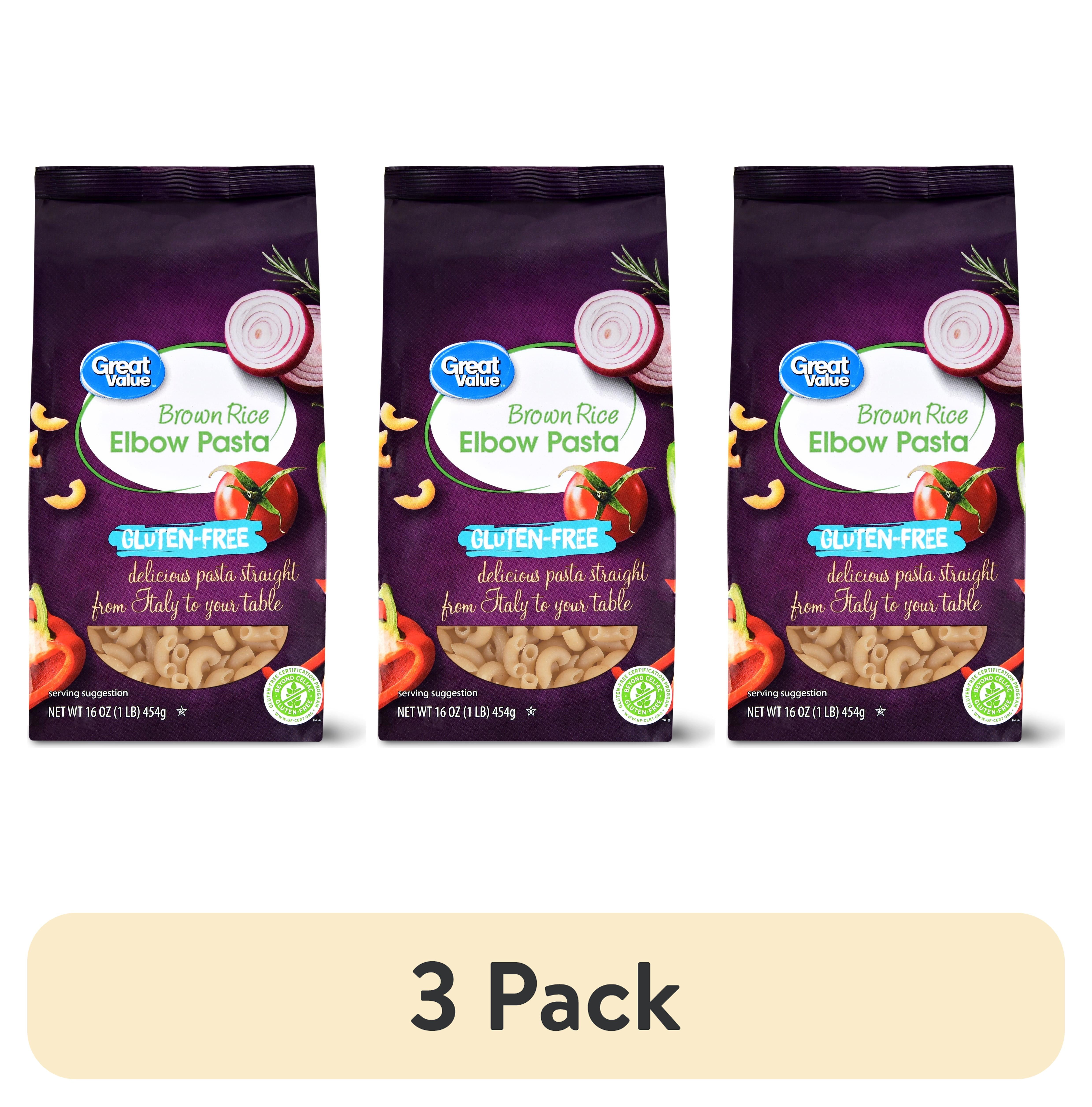 (3 pack) Great Value Gluten Free Brown Rice Elbow Pasta, 16 oz Bag, Shelf-Stable