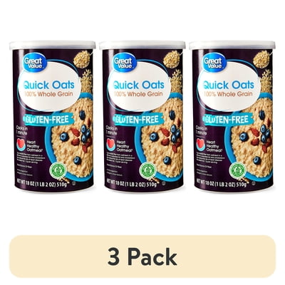 (3 pack) Great Value Gluten Free Quick Oats, 18 oz