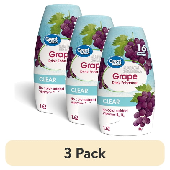 (3 pack) Great Value Grape Clear Liquid Drink Enhancer, 1.62 fl oz, Bottle
