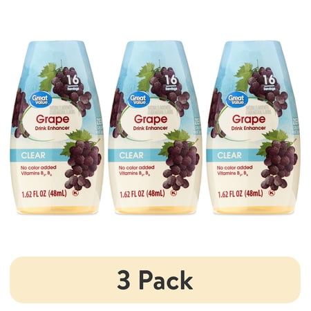 (3 pack) Great Value Grape Clear Liquid Drink Enhancer, 1.62 fl oz, Bottle