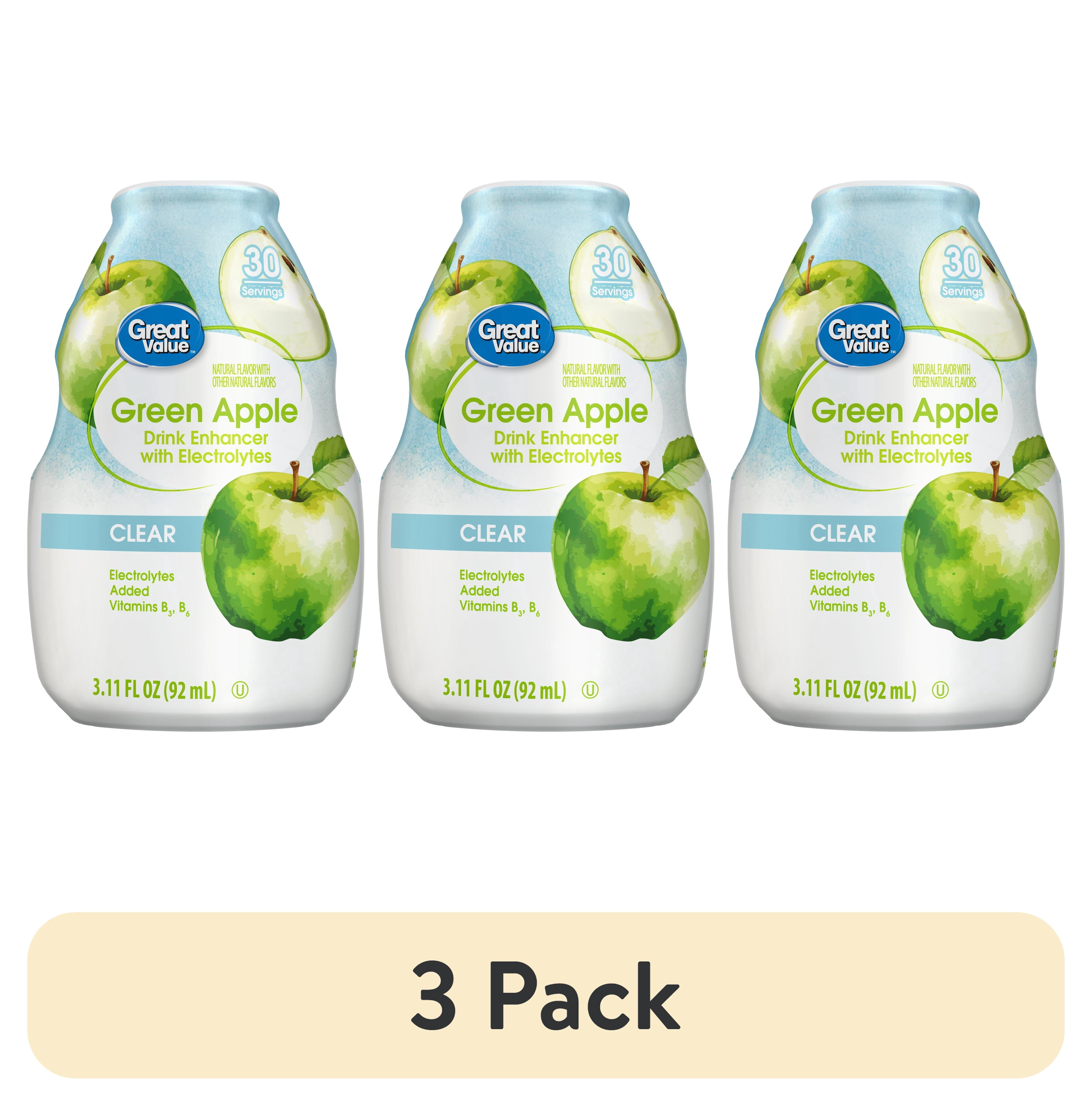 (3 pack) Great Value Green Apple Drink Enhancer with Electrolytes, 3.11 fl oz