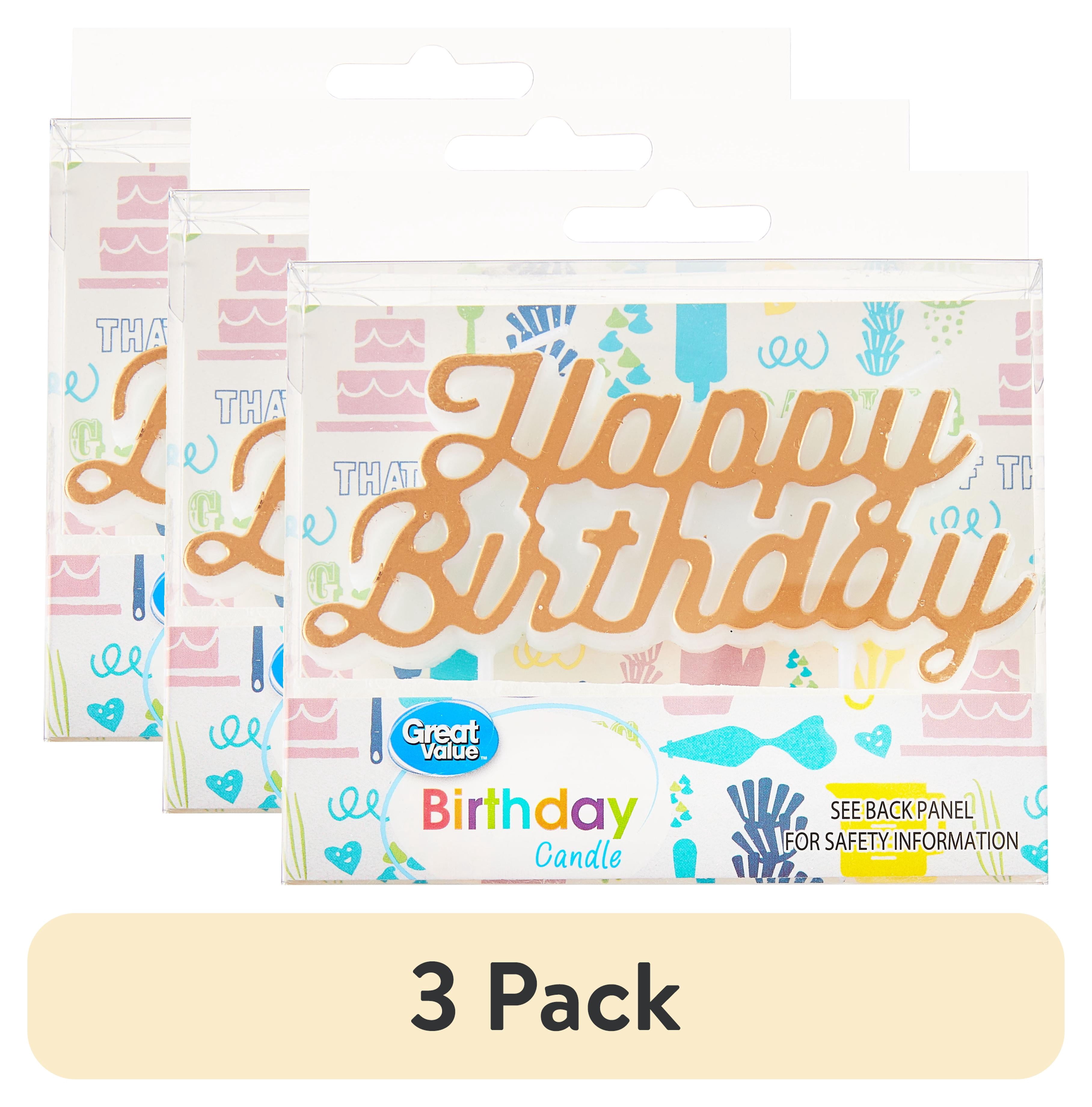 (3 pack) Great Value Happy Birthday Candle, Gold, 1 Count