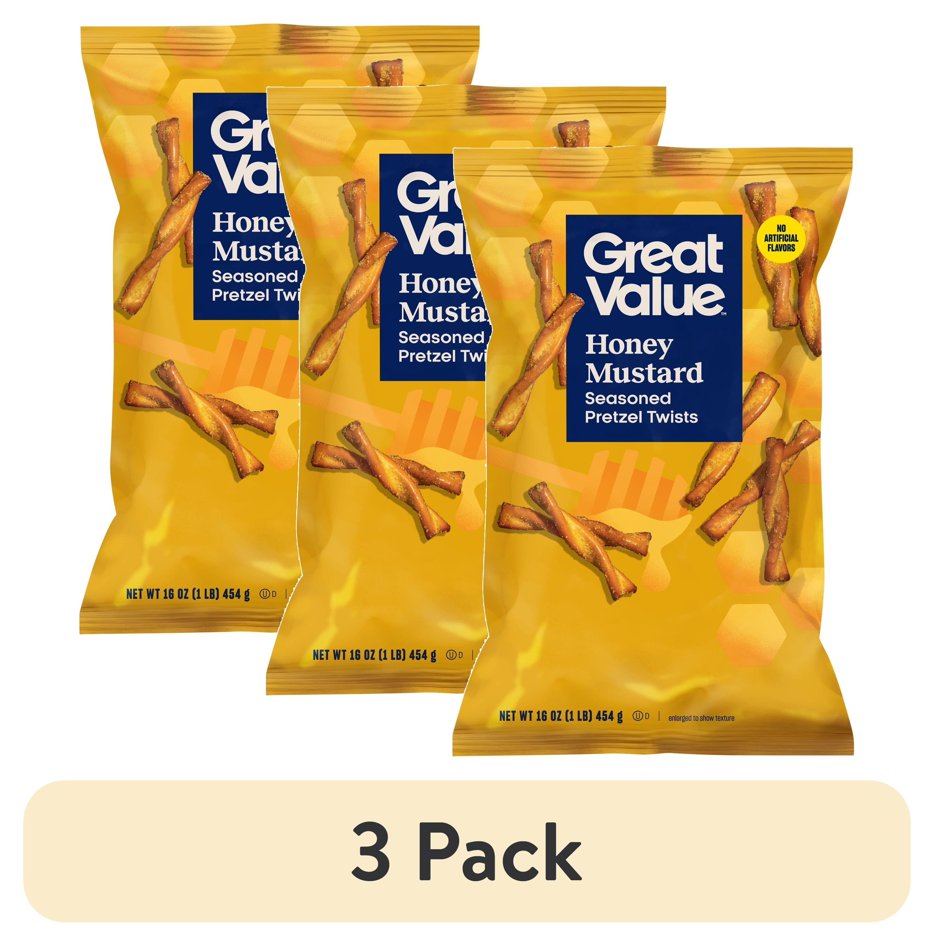 3 pack) Great Value Honey Mustard Seasoned Pretzel Twists, 16 oz