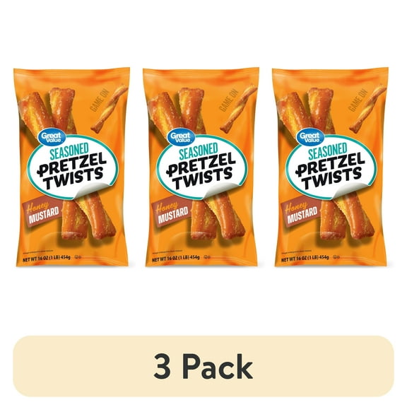 (3 pack) Great Value Honey Mustard Seasoned Pretzel Twists, 16 oz
