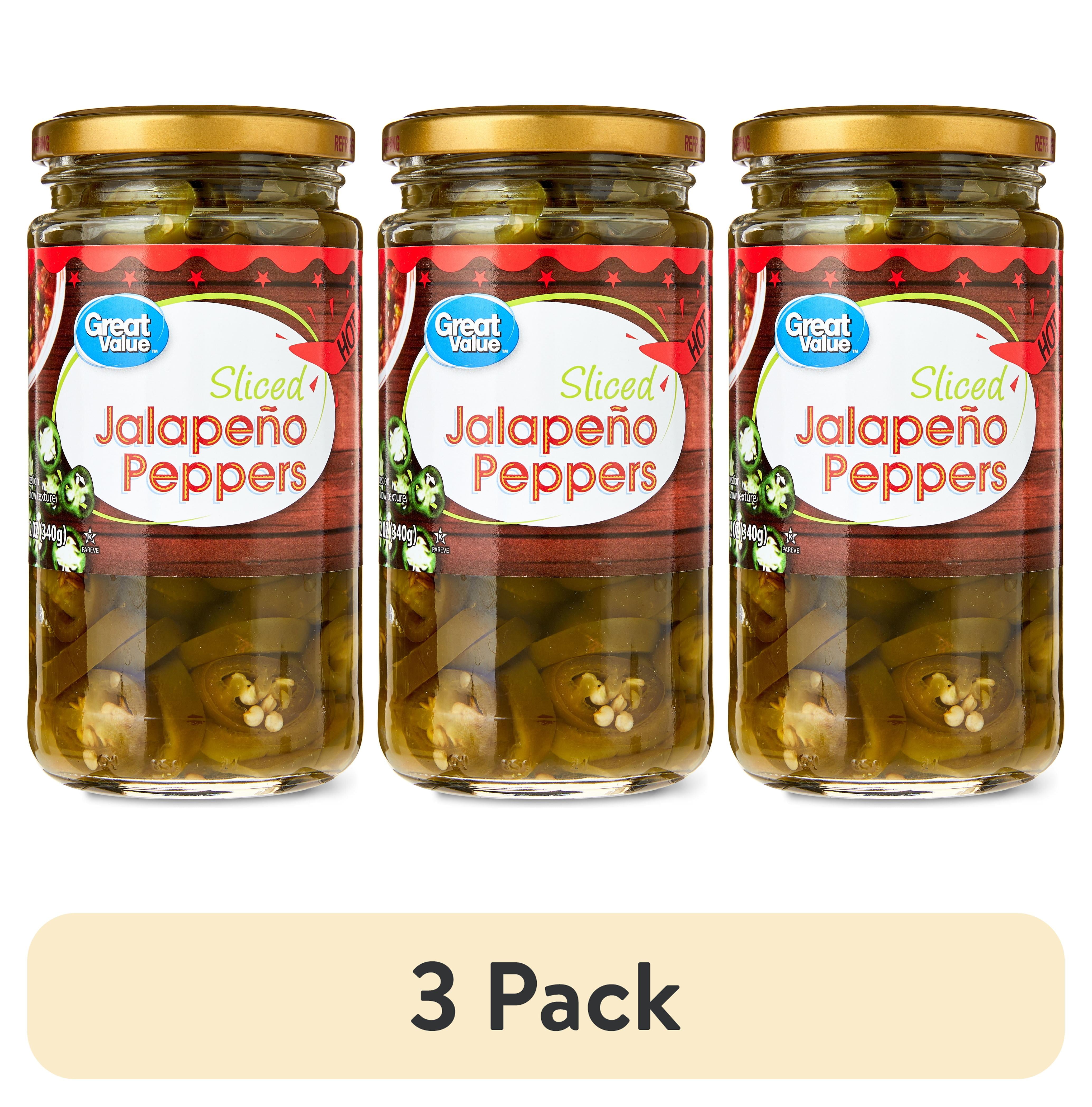 (3 pack) Great Value Hot Sliced Jalapeño Peppers, 12 oz
