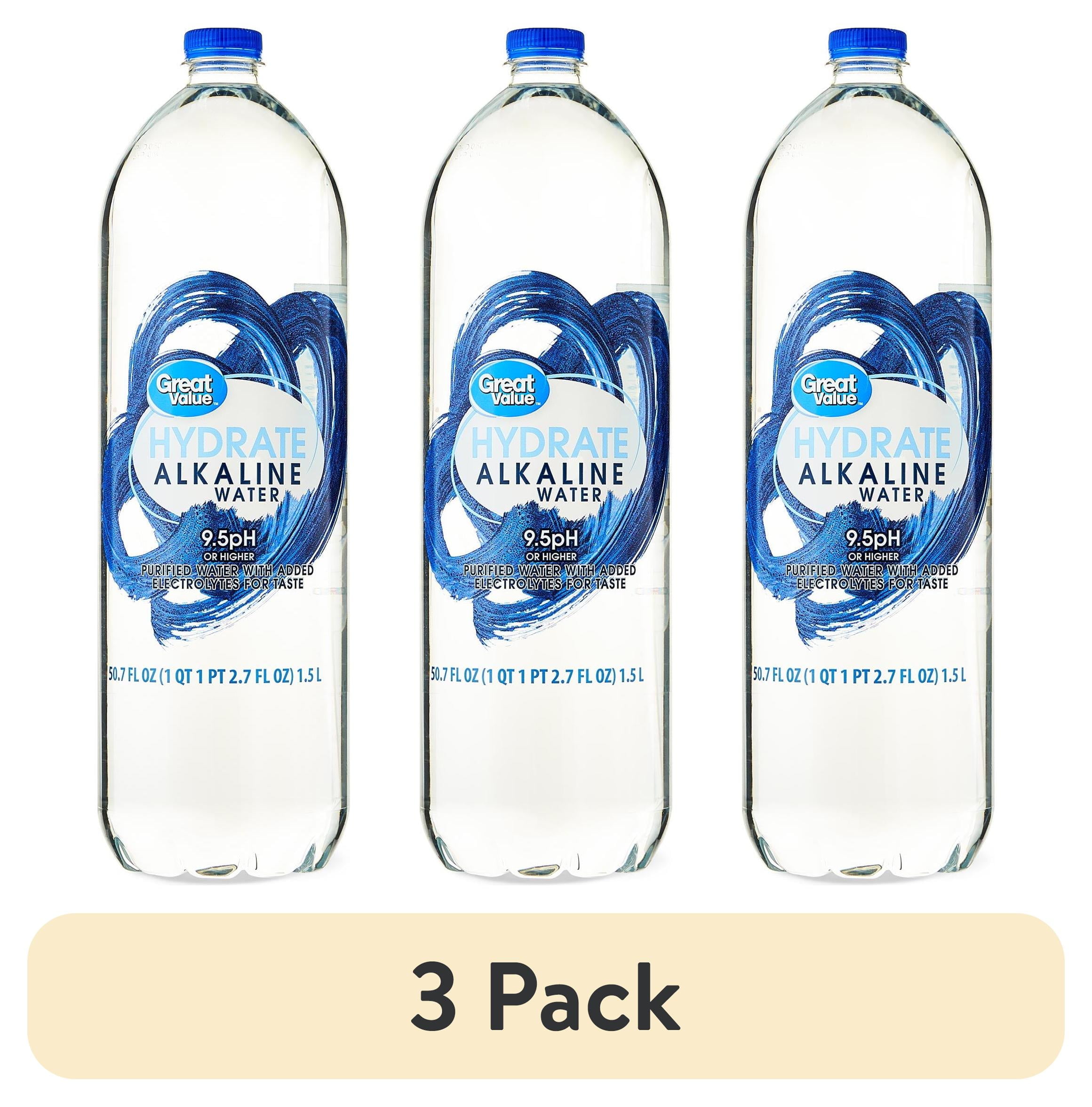 (3 pack) Great Value Hydrate Alkaline Water, 1.5 Liter Bottle
