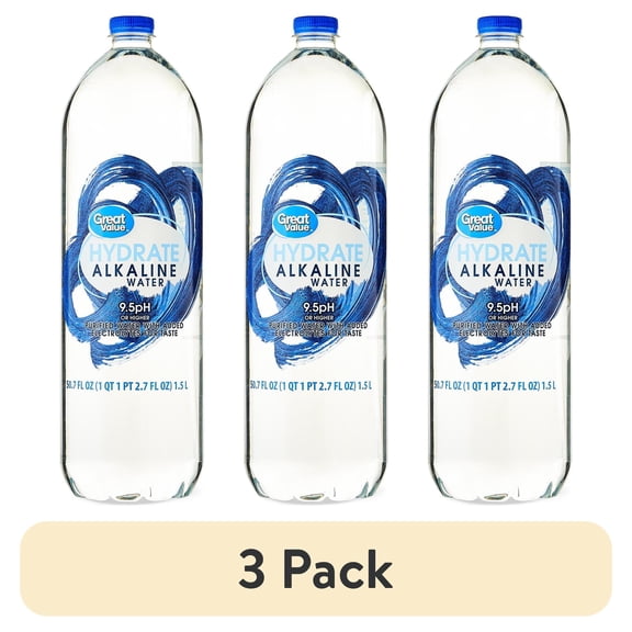 (3 pack) Great Value Hydrate Alkaline Water, 1.5 Liter Bottle