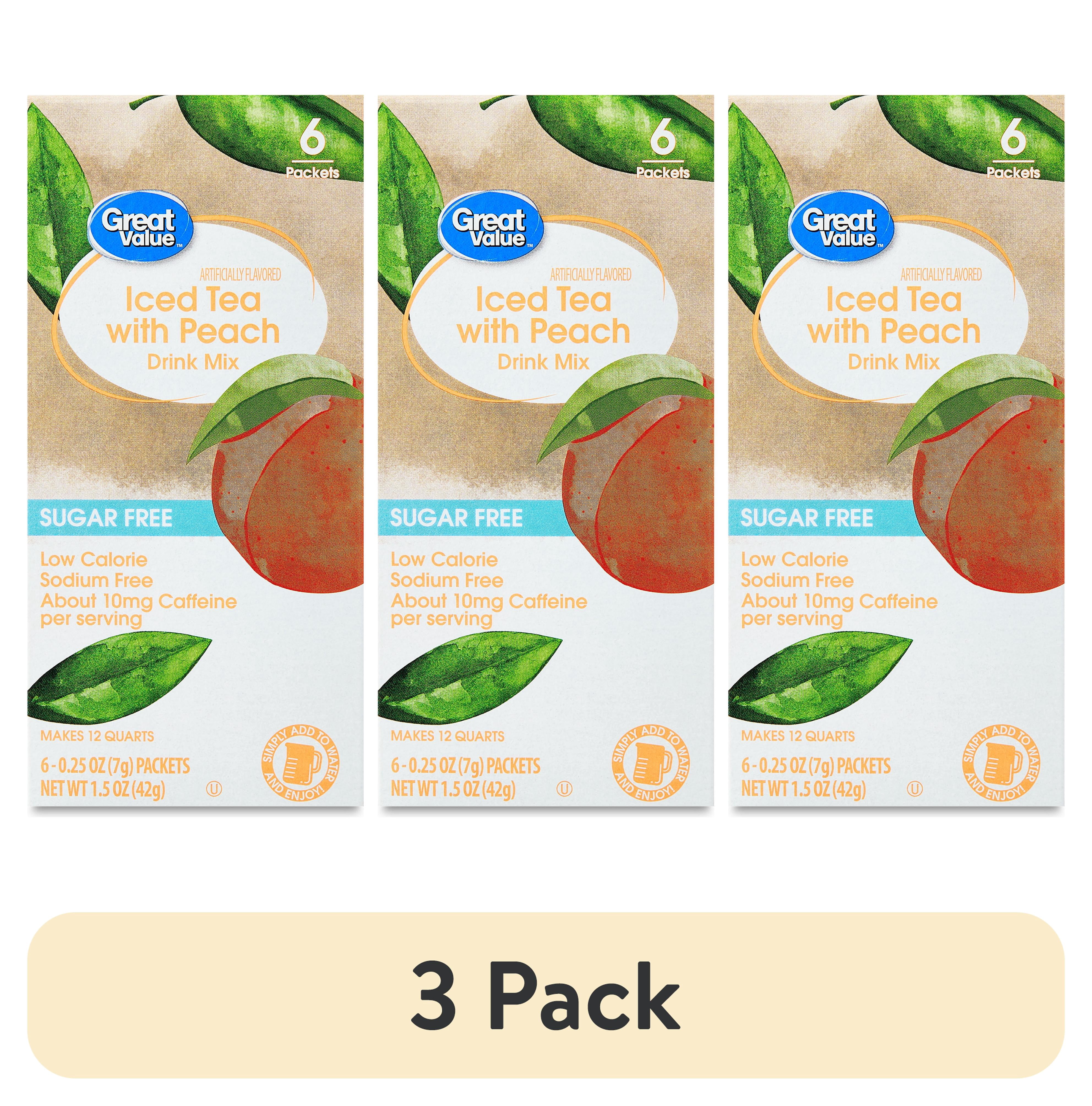 (3 pack) Great Value Iced Tea with Peach Liquid Drink Mix, 0.25 oz, 6 Count