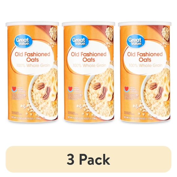 (3 pack) Great Value 100% Whole Grain Old Fashioned Oats, 42 oz