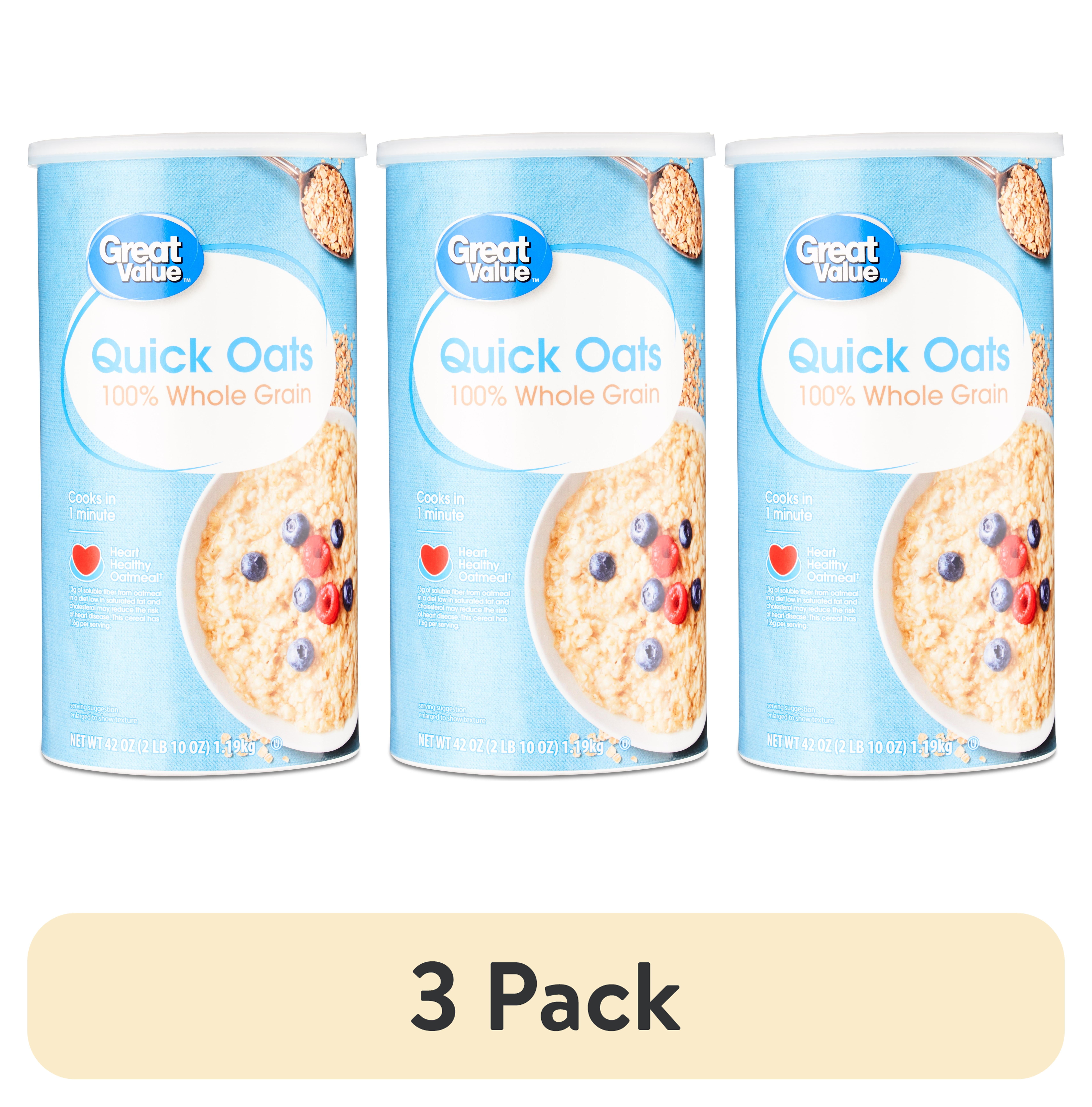 (3 pack) Great Value Instant Whole Grain Quick Rolled Oats, 42 oz