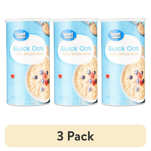 (3 pack) Great Value Instant Whole Grain Quick Rolled Oats, 42 oz