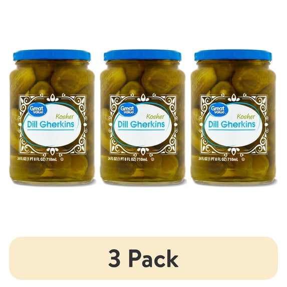 (3 pack) Great Value Kosher Dill Gherkins Pickles, 24 fl oz