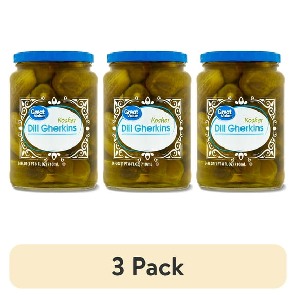 (3 pack) Great Value Kosher Dill Gherkins Pickles, 24 oz