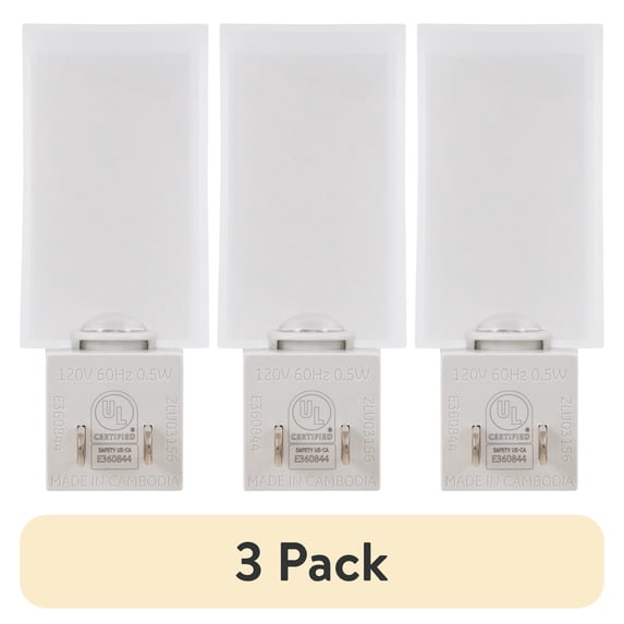 (3 pack) Great Value LED Night Light, Light Sensing, Soft White, 6 in, 2.83 in