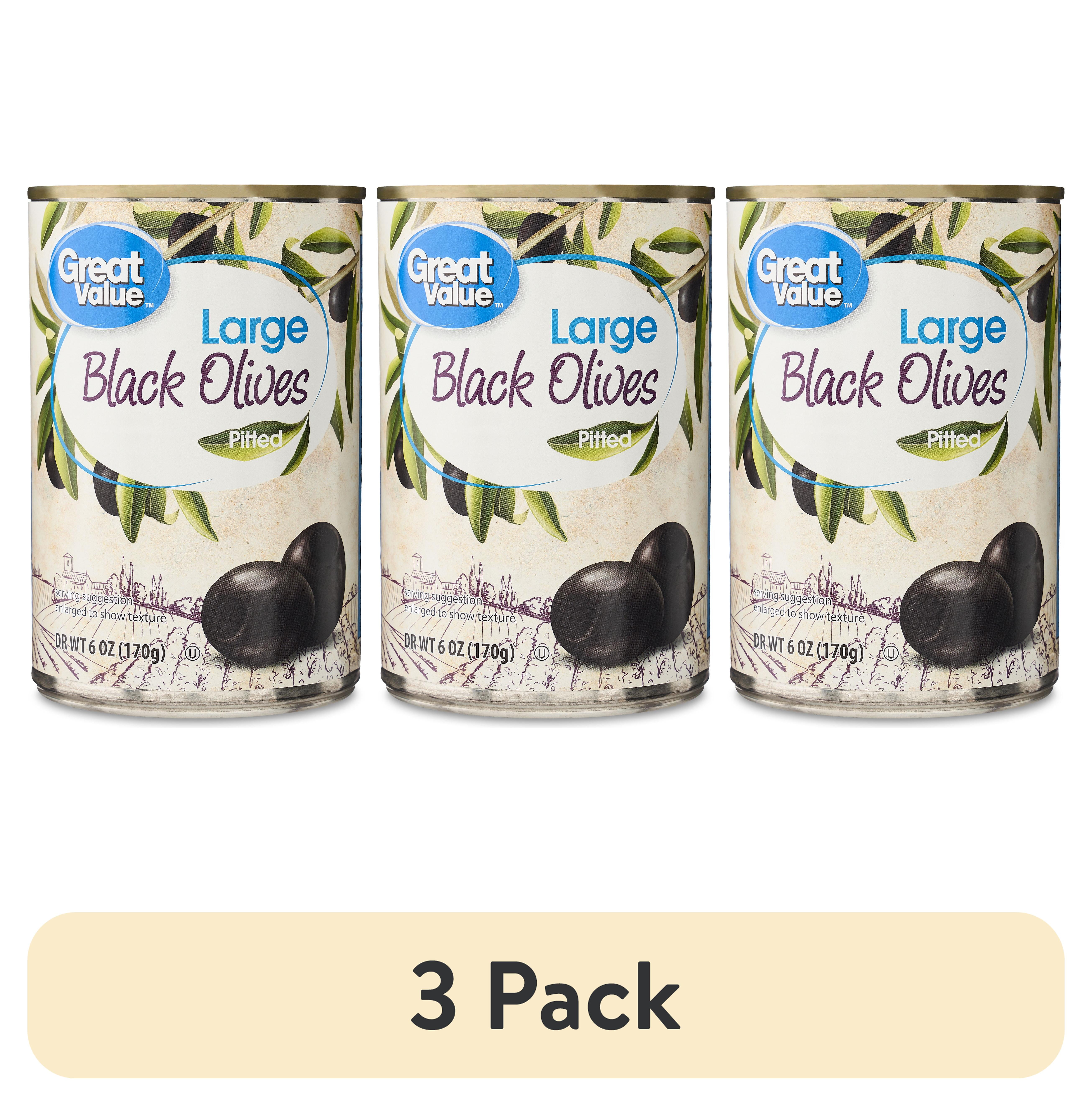 (3 pack) Great Value Large Pitted Black Olives, 6 oz