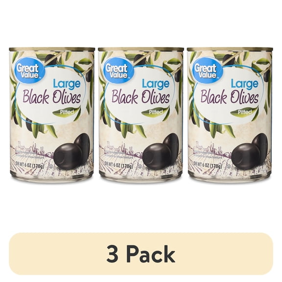 (3 pack) Great Value Large Pitted Black Olives, 6 oz
