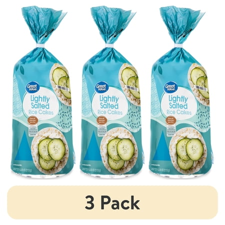 (3 pack) Great Value Lightly Salted Rice Cakes, 4.13 oz Bag
