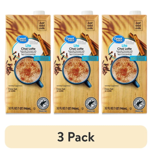 (3 pack) Great Value Lite Chai Latte Tea Concentrate, 32 fl oz