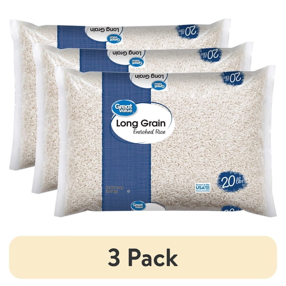(3 pack) Great Value Long Grain Enriched Rice, 20 lb