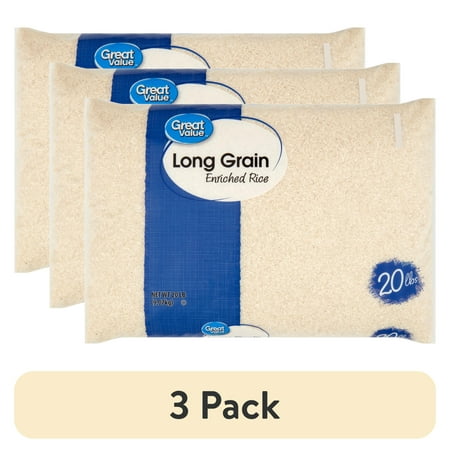 (3 pack) Great Value Long Grain Enriched Rice, 20 lb